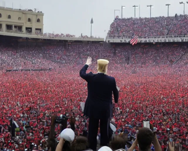 Image similar to Donald Trump with 10,100 adoring Supporters .