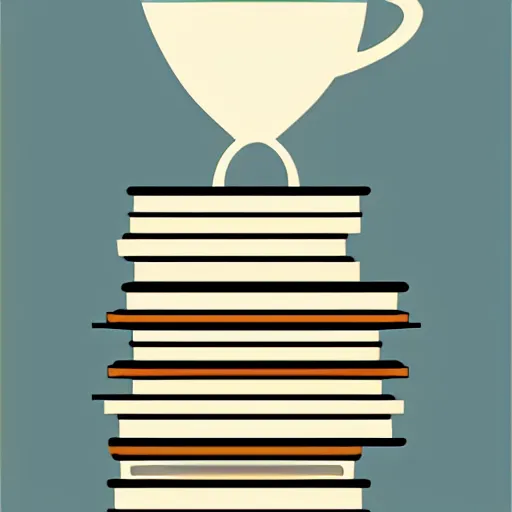 Prompt: Cup of coffe on a stack of books, digital art, award winning, trending on artstation, Poster illustration, art by patrick nagel