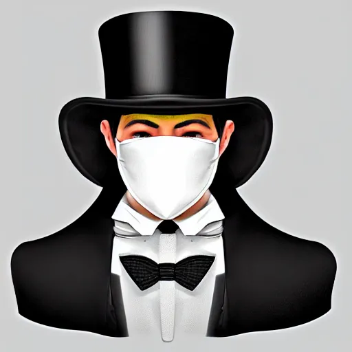 Image similar to a highly detailed portrait of a man in a high top hat covering his face, in a black tailcoat with a yellow waistcoat under the tailcoat, artstation, deviantart, professional, unreal engine 5, photorealistic