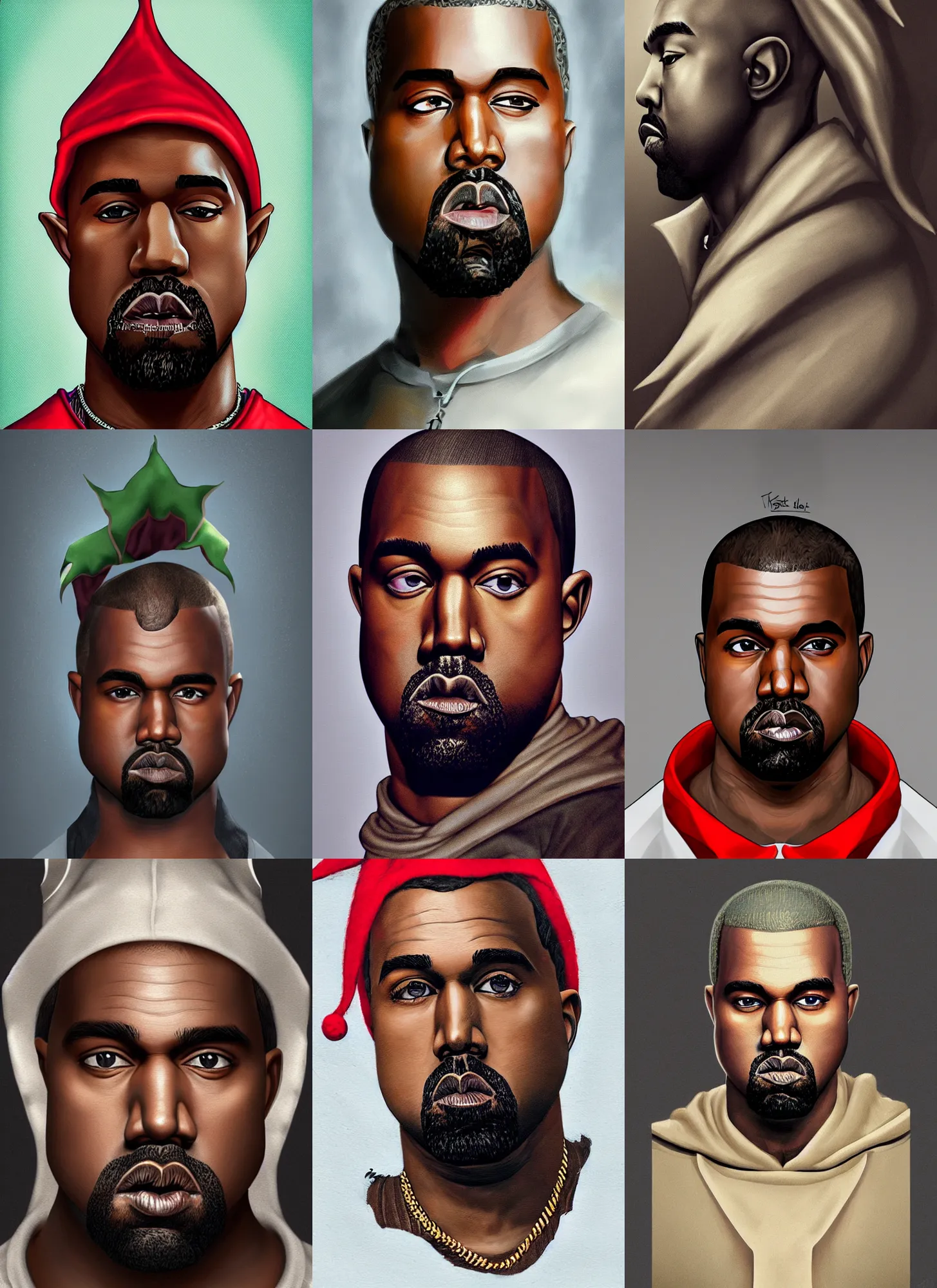 Prompt: portrait of kanye west as an elf, long hair, pointy ears, artstation, epic, detailed