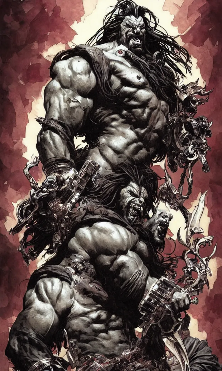 Image similar to giant lobo by simon bisley, photoshop, art by artgerm and greg rutkowski and alphonse mucha