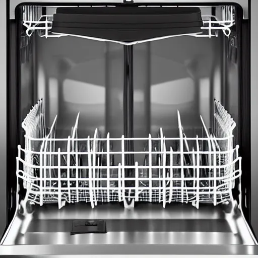 Prompt: open dishwasher with iron skillet inside, high quality 4k resolution