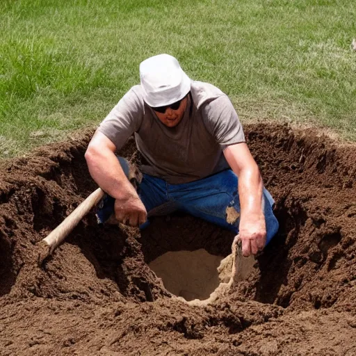 Image similar to a guy digging a hole and having a lot of fun