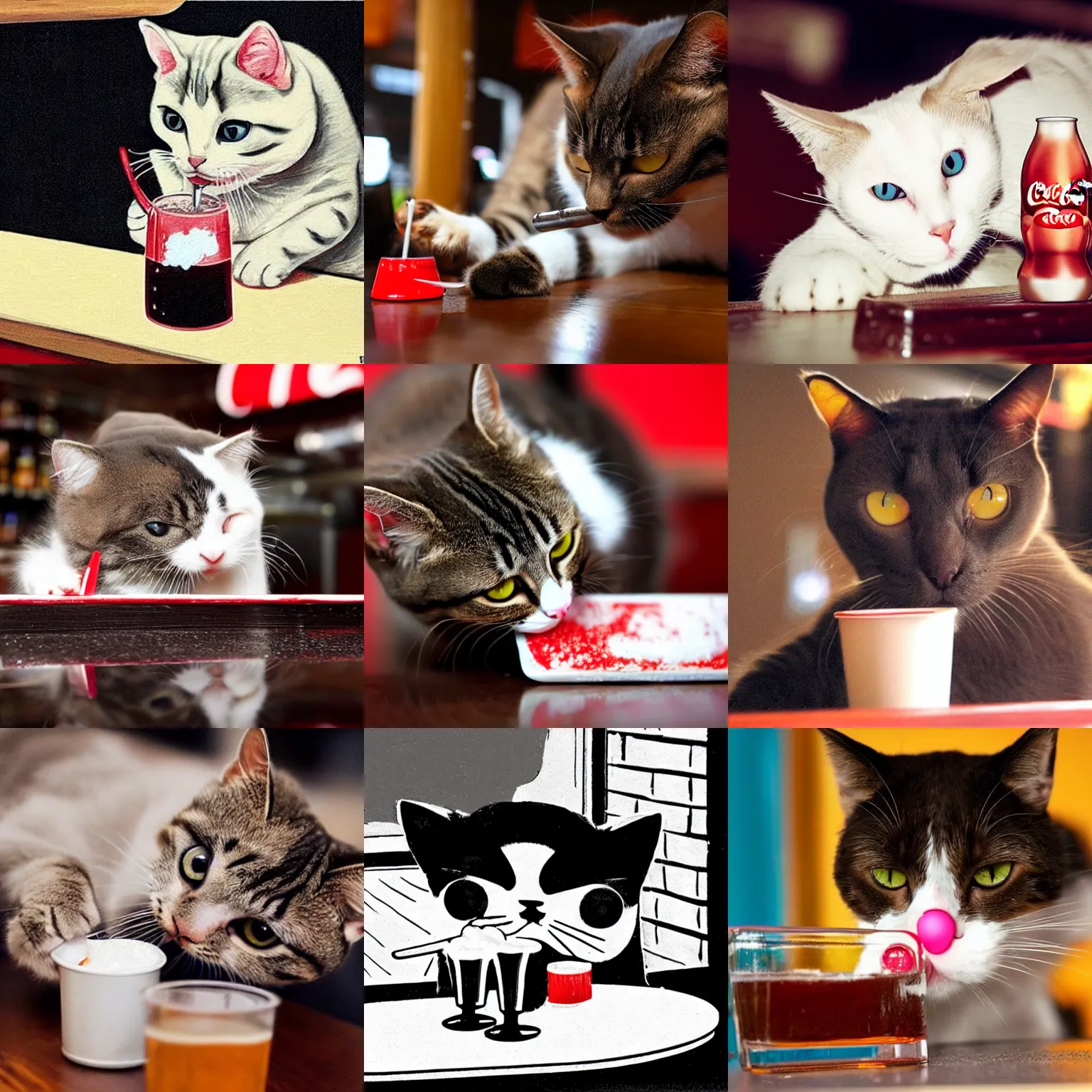 Prompt: a cute cat snorting coke on a bar