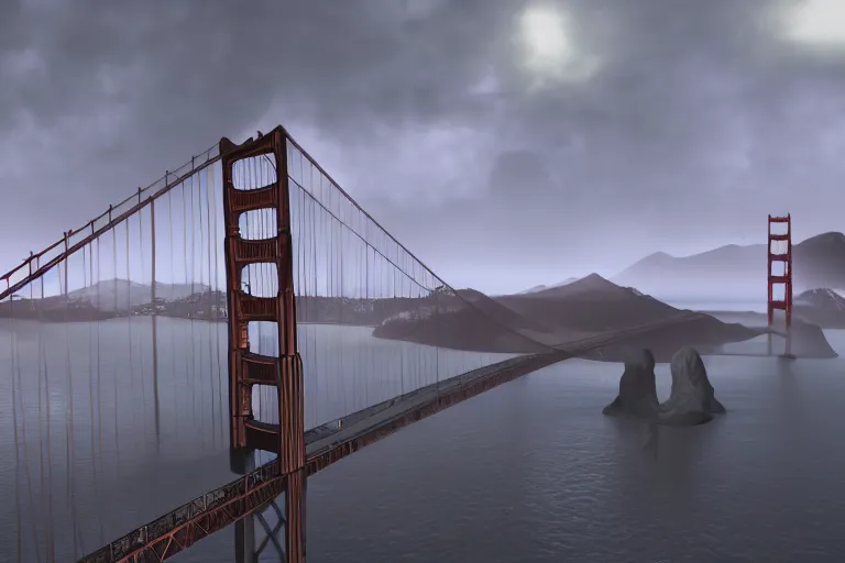 Prompt: Professional Wrestling Ring set in the middle of the Golden Gate Bridge to heaven and beyond. Gigantic statues of mighty warrior god in the backdrop towering over the wrestling ring. Long Chinese Dragons flying through the clouds of heaven near the statues. Beautiful Image. Realistic Fantasy Render. 4K HD. Unreal Engine.