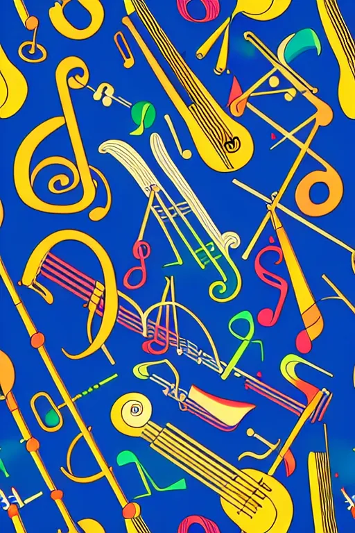 Image similar to seamless 2 d pattern of abstract musical instruments, highly detailed, designed by tarsila do amaral and henri matisse, graphic design, 8 k, 4 k