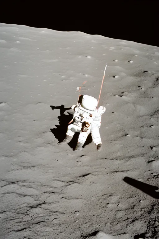 Image similar to apollo mission footage of a cute fumo plush girl landing on the moon, canon eos r 6