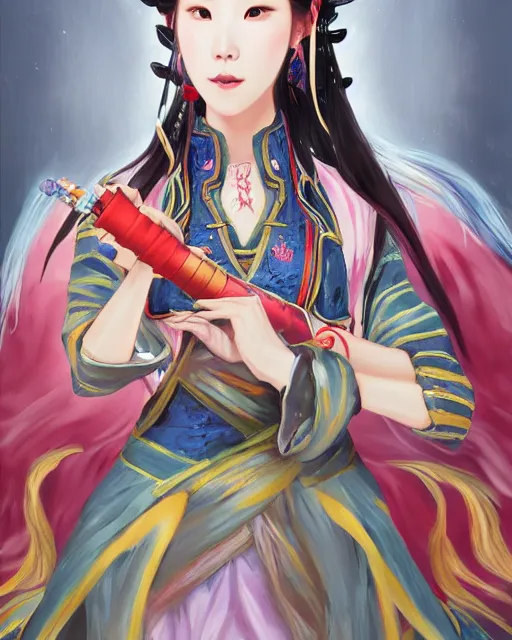 Image similar to portrait of taeyeon as diao chan from romance of three kingdoms in the paintetly style of WLOP, artgerm, brush stroke oil painting, imagine fx, artstation