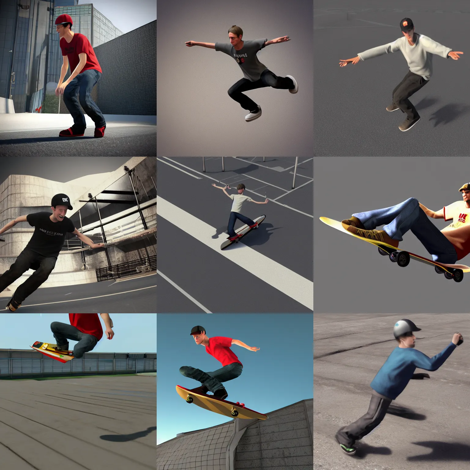 Prompt: tony hawk 3 ds max animation render redshift realistic 4 k