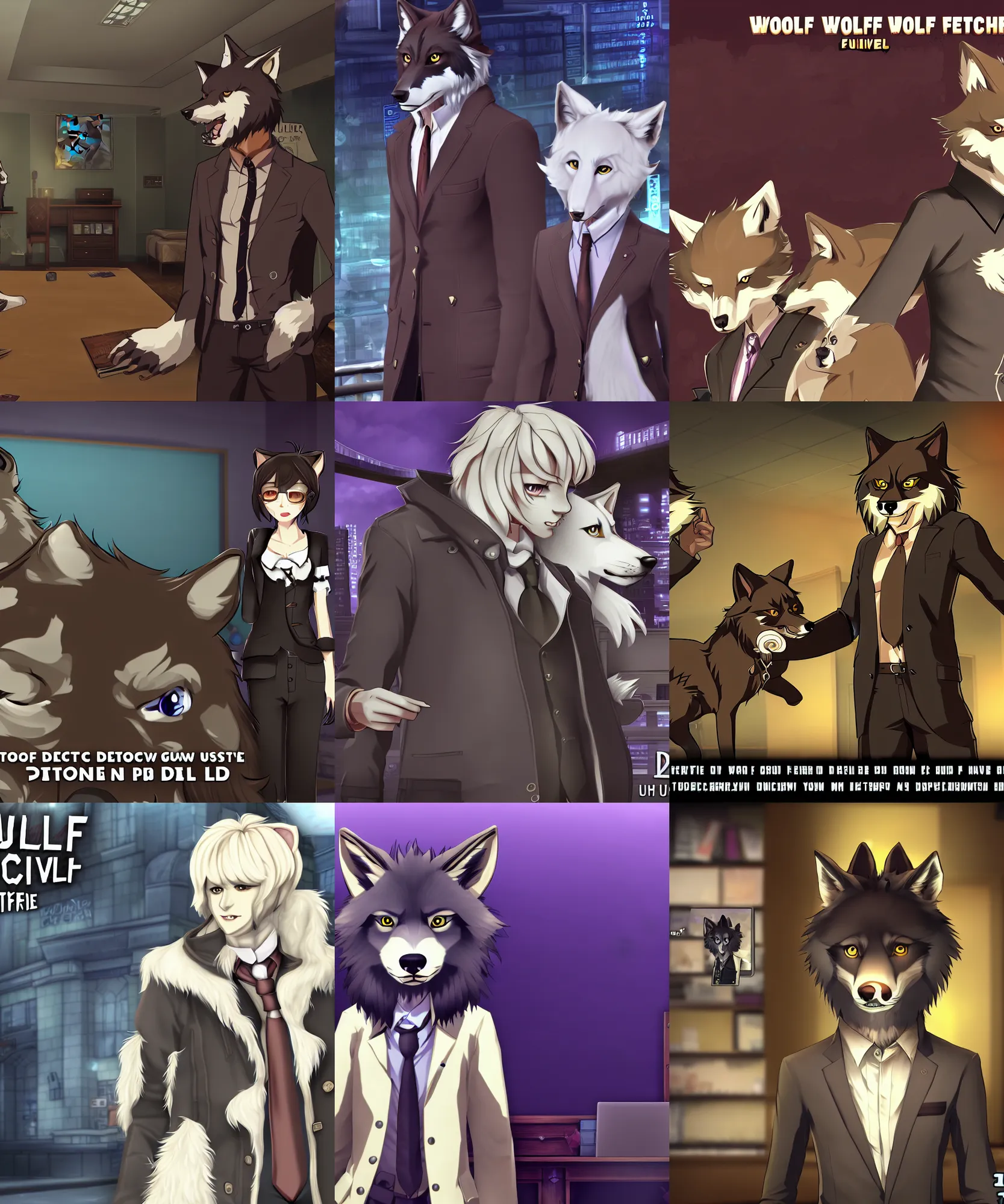 Image similar to furry - wolf - detective - fursona uhd ue 5 visual novel pc game screenshot