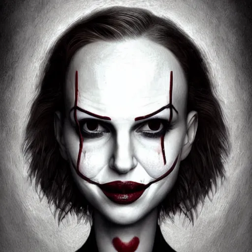 Image similar to surrealism grunge cartoon portrait sketch of natalie portman with a wide smile by - michael karcz, loony toons style, pennywise style, horror theme, detailed, elegant, intricate