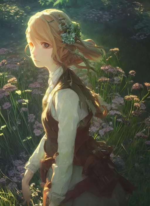 Image similar to a portrait of the emerald herald in the garden, intricate, tone mapped, ambient lighting, highly detailed, digital painting, concept art, sharp focus, by makoto shinkai and akihiko yoshida and hidari and wlop