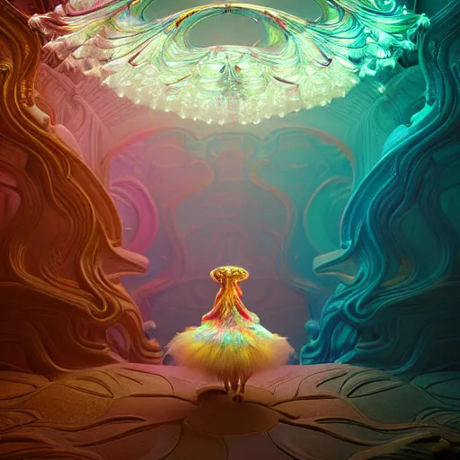 Image similar to iridescent opalescent animal in candyland, warm tones, bioluminescent : by michal karcz, daniel merriam, victo ngai and guillermo del toro : ornate, dynamic, particulate, intricate, elegant, highly detailed, centered, artstation, smooth, sharp focus, octane render