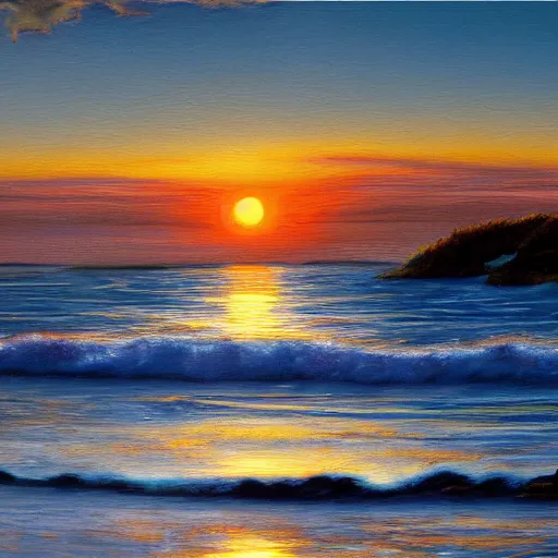 Image similar to sunset over the ocean, hyper realistic, beautiful, highly detailed, realism