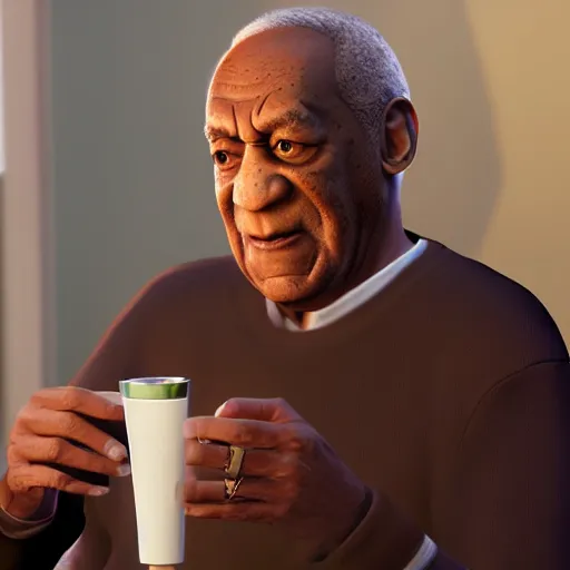 Prompt: bill cosby holding a drink in the sims 4, movie still, cinematic lighting, dramatic, octane render, long lens, shallow depth of field, bokeh, anamorphic lens flare, 8 k, hyper detailed, 3 5 mm film grain