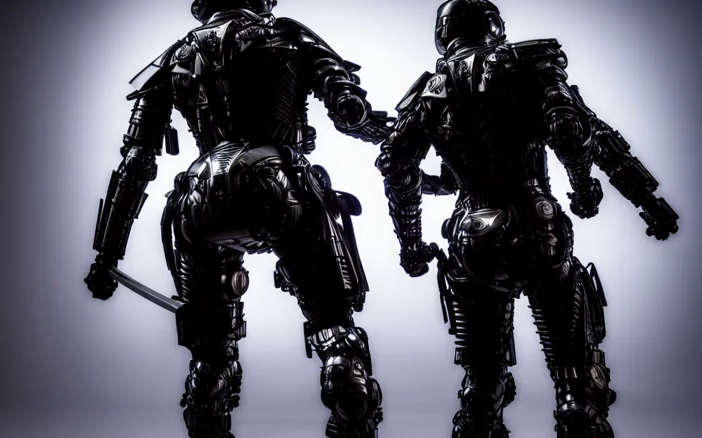 Image similar to war, diverse katana cybersuits, from behind, wide wide angle, vivid, elaborate, highly detailed, beautiful lighting