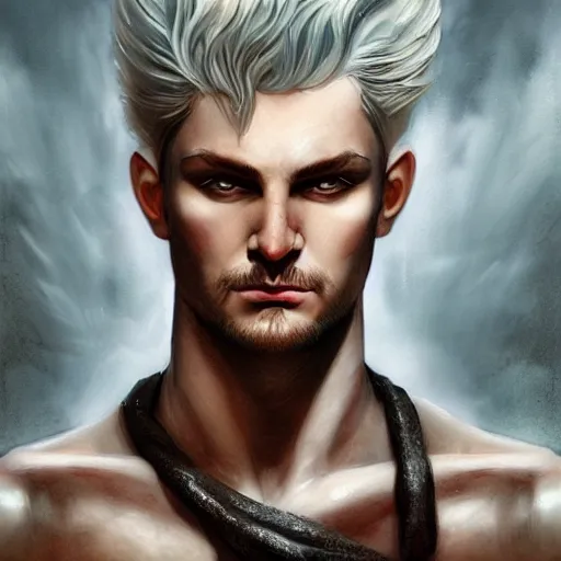 Image similar to Zeus, the lightning god, masculine features, cinematic lighting, powerful, hyper-detailed, cgsociety, 8k, high resolution, in the style of Charlie Bowater, Tom Bagshaw, single face, symmetrical, headshot photography, insanely detailed and intricate, beautiful, elegant, watercolor, cinematic, portrait, Raphaelite, headroom, artstation, Pierre-Auguste Renoir