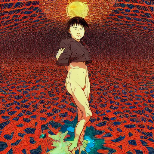 Prompt: shintaro kago yoji shinkawa and victo ngai cellular human body apophasis glorious energy of the sun