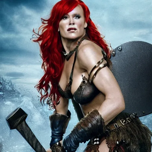 Image similar to an amazing award winning photo of Red Sonja, cinematic