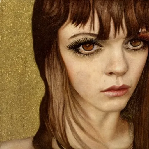 Prompt: a renaissance style painting of the musician bat for lashes fur and gold era