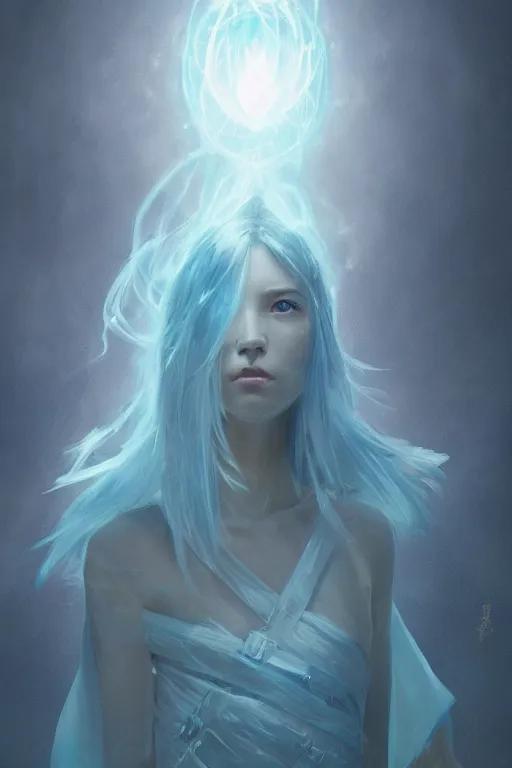 Prompt: a fancy portrait of a beautiful light mage enveloped in a light blue aura by Greg Rutkowski, Sung Choi, Mitchell Mohrhauser, Maciej Kuciara, Johnson Ting, Maxim Verehin, Peter Konig, final fantasy , mythical, 8k photorealistic, cinematic lighting, HD, high details, atmospheric,