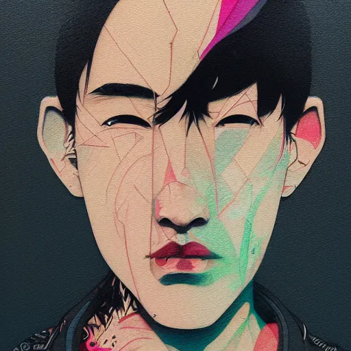 Prompt: Joji profile picture by Fujita, Goro, asymmetrical, dark vibes, Organic Painting , Matte Painting, geometric shapes, easy edges, graffiti, street art:2 by Sachin Teng:4