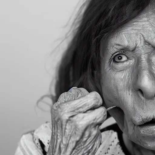 Image similar to an old woman swallowing a spider