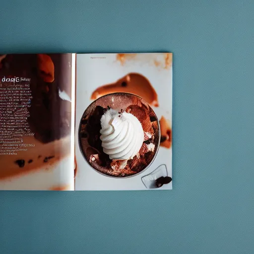 Prompt: A book made of 🍨 , 📙 sundae hybrid, 4k food photography