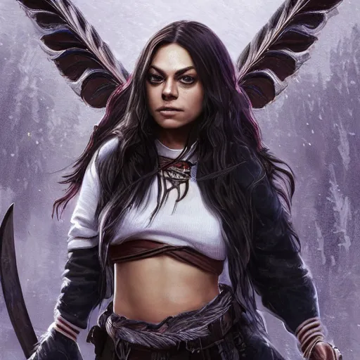 Image similar to Mila Kunis as a demon slayer, digital art, highly detailed, award winning, concept art, intricate, sharp focus, masterpiece, Trending on Artstation HQ, unreal engine 5, 4K UHD image