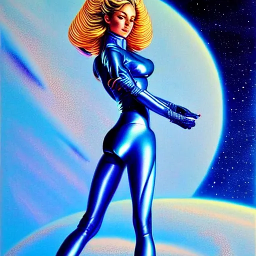 Prompt: futuristic space woman, blue sky art by peter lloyd, 1 9 8 0's art, airbrush style, art by hajime sorayama,, intricate, elegant, sharp focus, illustration, highly detailed, concept art, matte, sharp focus, illustration, highly detailed, 6 4 0