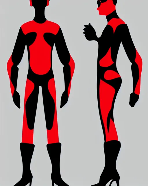 Prompt: Full body character, black and red, character design