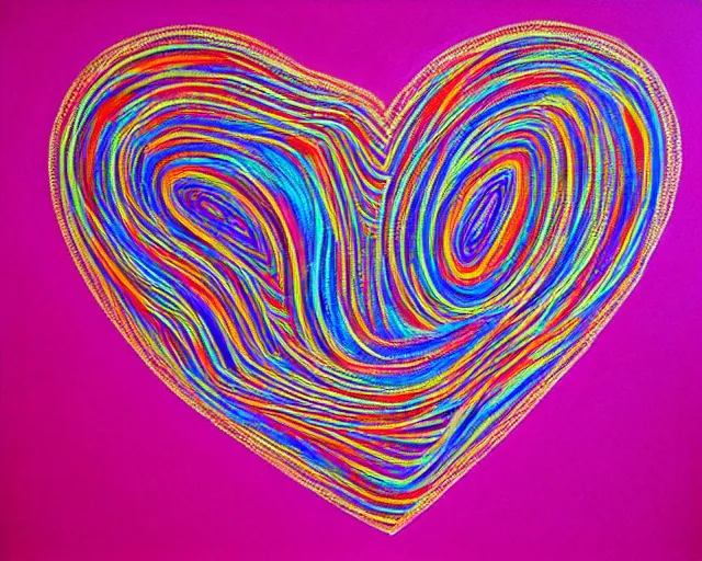 Image similar to chalk art, heart made with circles and lines, vivid colors, highly detailed, simple, no jagged lines, smooth, artstation, artwork by obey