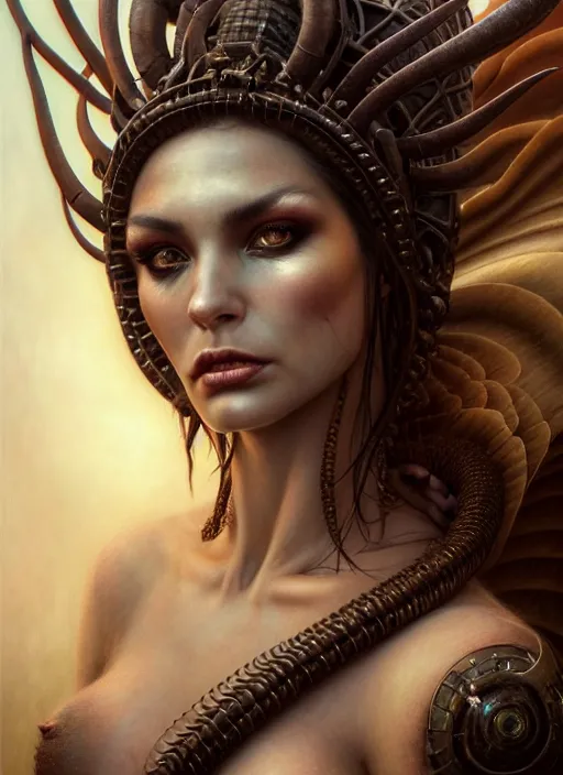 Image similar to closeup portrait shot of a succubus in a scenic dystopian environment, intricate, elegant, highly detailed, centered, digital painting, artstation, concept art, smooth, sharp focus, illustration, artgerm, tomasz alen kopera, peter mohrbacher, donato giancola, joseph christian leyendecker, wlop, boris vallejo