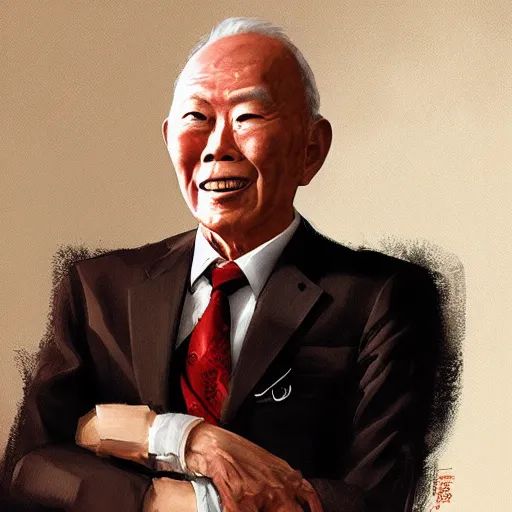 Image similar to portrait of lee kuan yew, by greg rutkowski