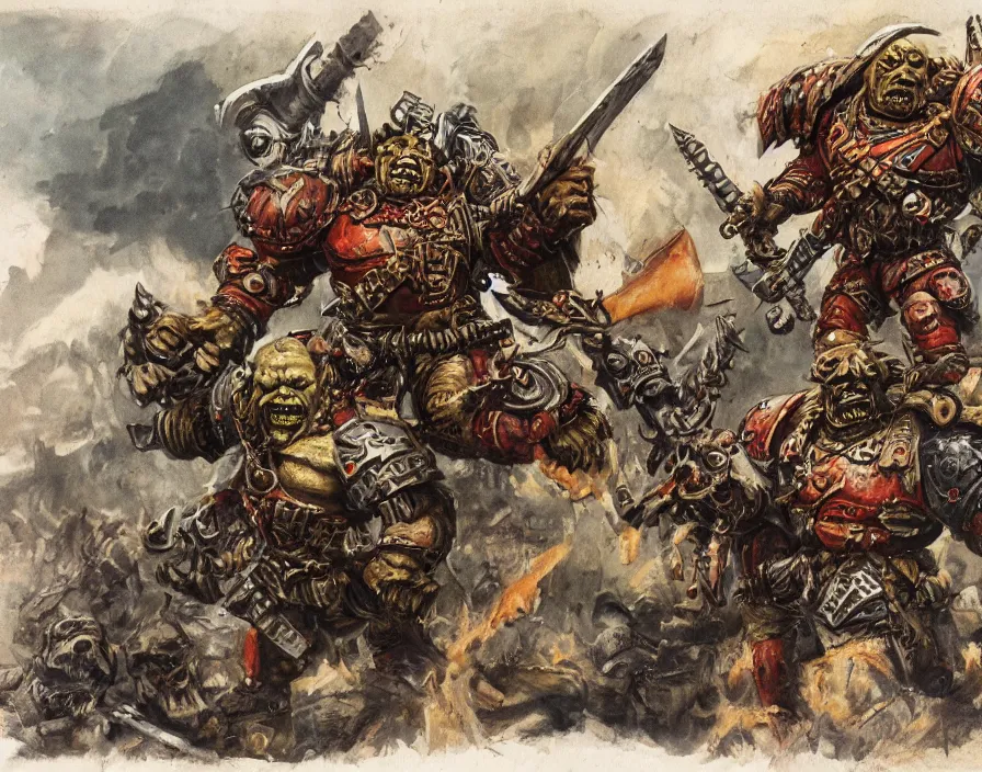 Image similar to Warhammer 40000 portrait of an orc riding a war dachshund by John Blanche