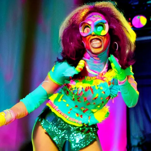 Prompt: kamala as 2 0 0 0's candy raver