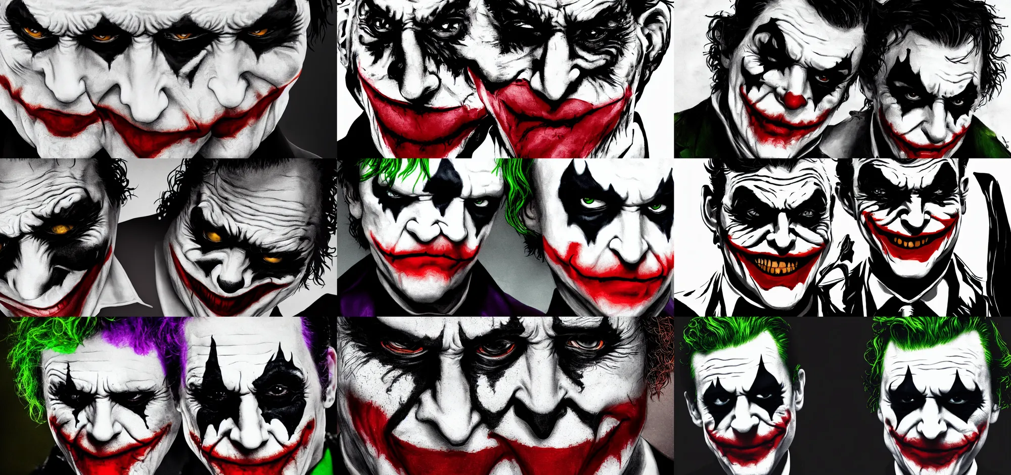 Prompt: joker face close up dark background Gotham