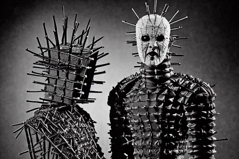 Prompt: hellraiser movie, pinhead figure, 8 k, b & w, redmer hoekstra pen style,