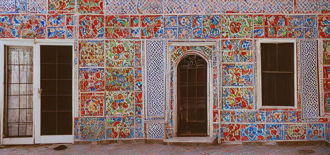 Prompt: mission revival house with portuguese tiles. fujinon premista 1 9 - 4 5 mm t 2. 9. portra 8 0 0.