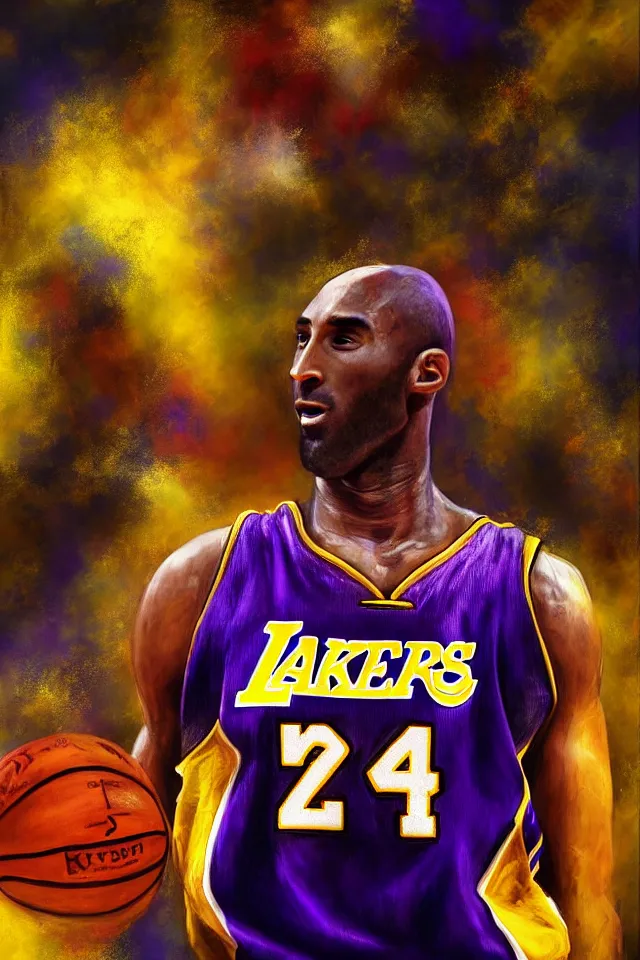 Prompt: centered detailed portrait of kobe bryant, by anne stokes. trending on artstation : 2, 4 k hd wallpaper. premium prints available.