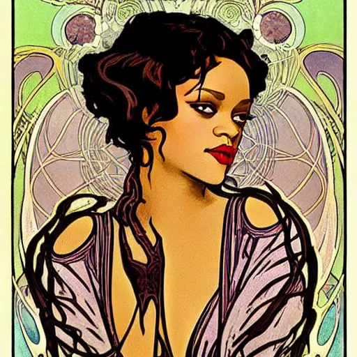 Prompt: Rihanna portrait, art nouveau, alphonse mucha