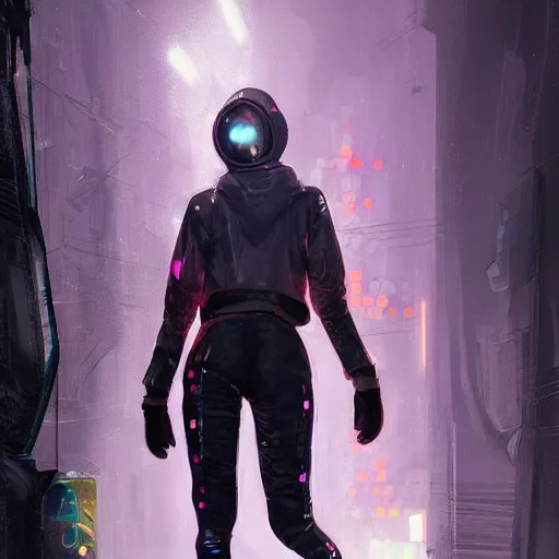 Image similar to skill magic deepdream guard girl cyberpunk futuristic, reflective puffer jacket, black leggings from the back radiating a glowing aura by ismail inceoglu dragan bibin hans thoma, perfect face, fine details, realistic shaded, fine - face, pretty face