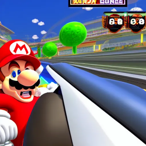 Image similar to Bernie Sanders playing Mario Kart, game screenshot