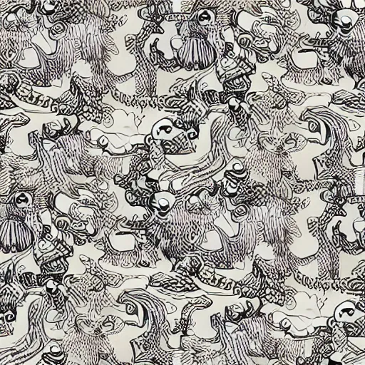 Prompt: a seamless pattern of surreal, colorful, fluffy, elaborate, and detailed monsters ; texture contract ; surrealism ; hyperrealism ; photorealism ; photorealistic ; surreal
