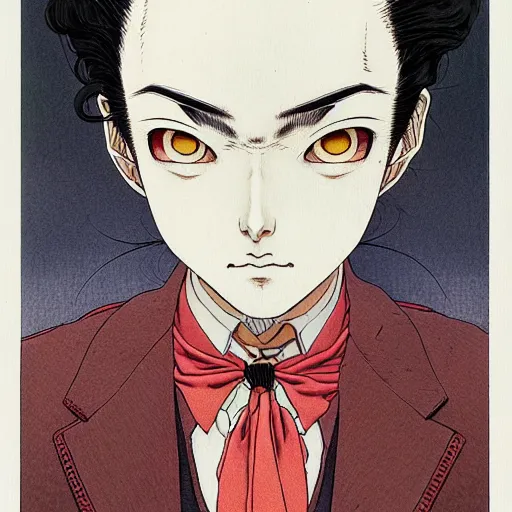 Image similar to prompt : mysterious portrait painted in miyazaki color style drawn by katsuhiro otomo and takato yamamoto, inspired by fables, china doll face, smooth face feature, intricate oil painting, high detail, sharp high detail, manga and anime 2 0 0 0