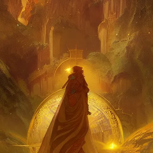 Image similar to “a planet made of treasure and gold, D&D, fantasy, intricate, cinematic lighting, highly detailed, digital painting, artstation, concept art, smooth, sharp focus, illustration, art by Artgerm and Greg Rutkowski and Alphonse Mucha”