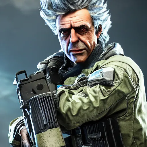 Image similar to Rick Sanchez in Call of Duty black ops, highly detailed, high quality, HD, 4k, 8k, Canon 300mm, professional photographer, 40mp, lifelike, top-rated, award winning, realistic, sharp, no blur, edited, corrected, trending