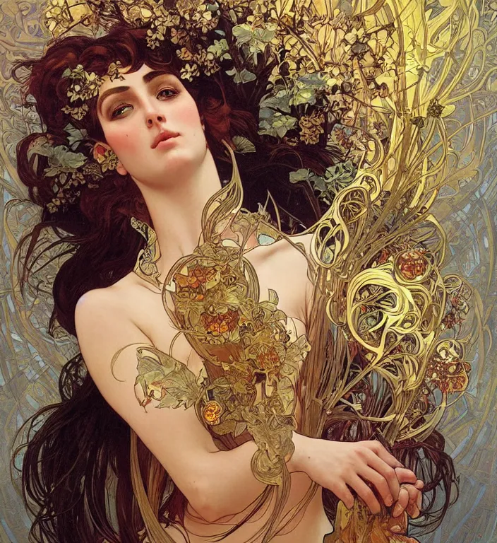 Prompt: unreal engine render + a goddess, smooth, coherent, high detailed, by Karol Bak outlines by Alphonse Mucha, featured on artstation, instagram HD, unreal engine