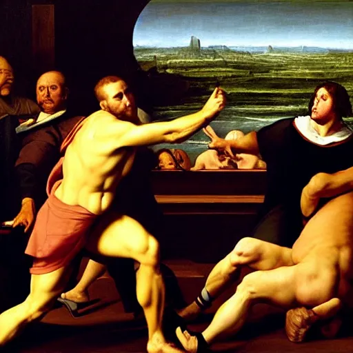 Image similar to alex jones fighting alex jones in a courtroom, golden ratio, renaissance painting,