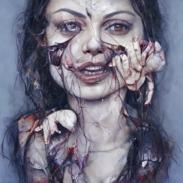 Prompt: mila kunis, adrian ghenie, 3 d render, esao andrews, jenny saville, surrealism, dark art by james jean, ross tran